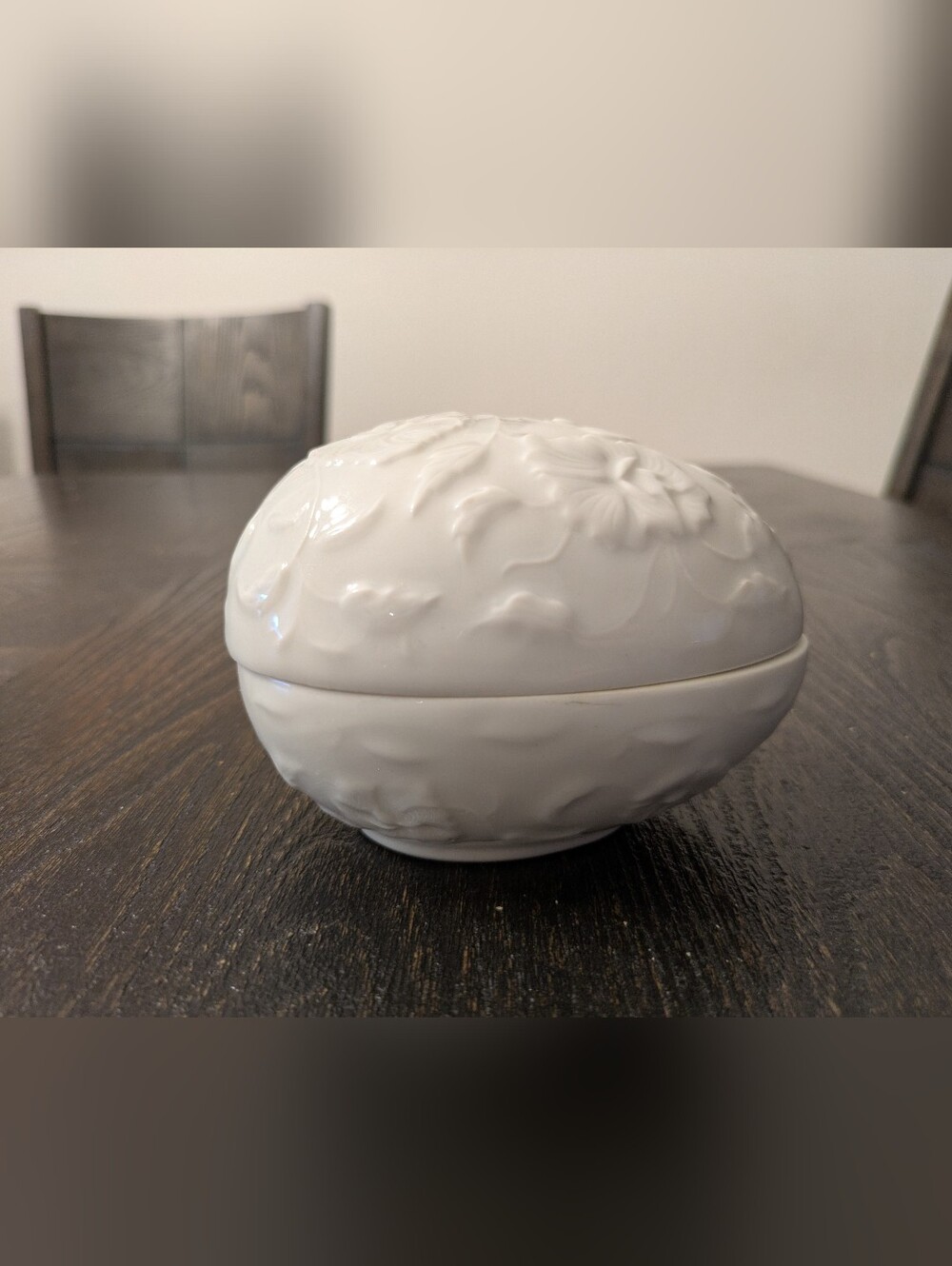 Vintage Chamart Limoges Easter Egg Trinket Box - White Floral Pattern - 4 1/2"